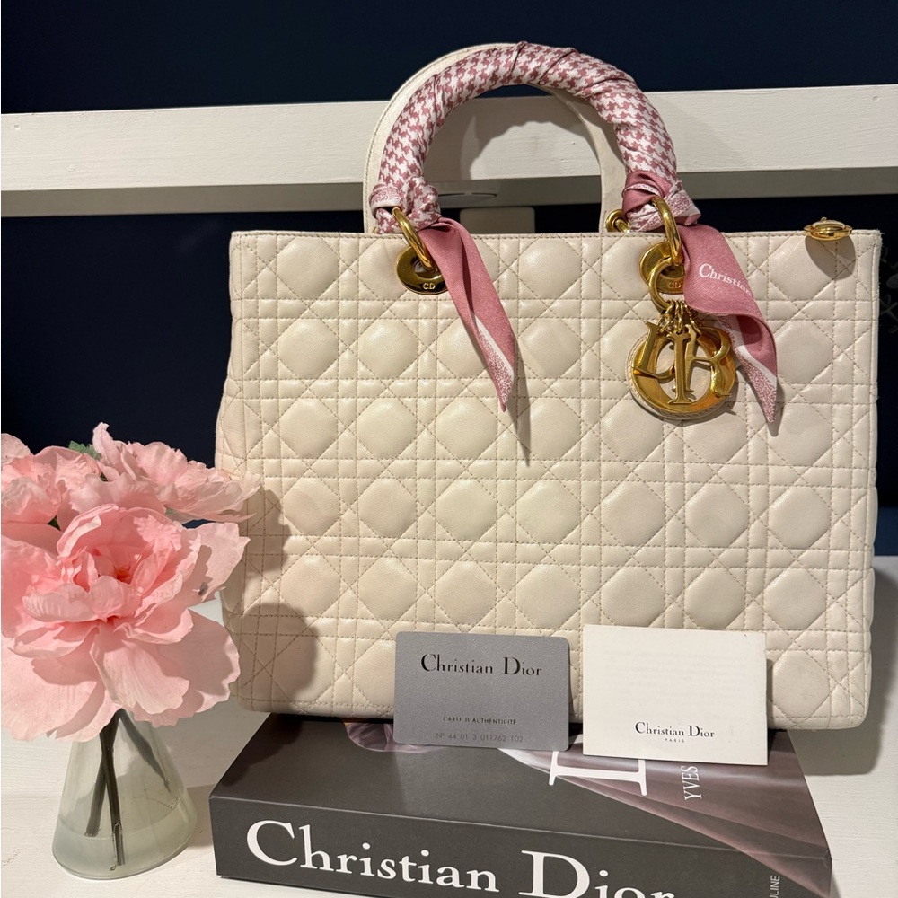 Lady Dior White Leather Handbag